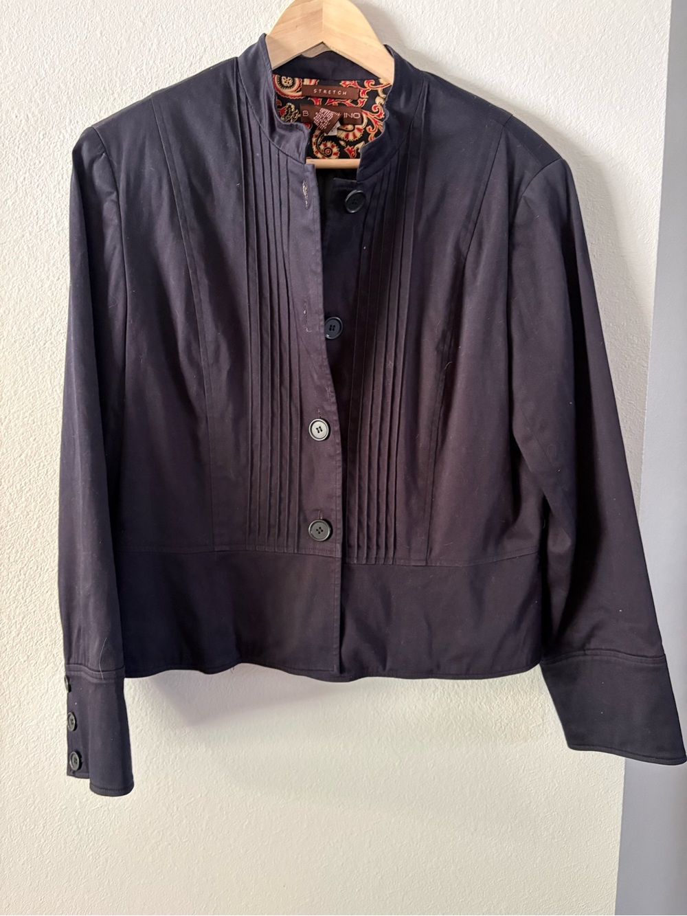Whimsigoth Black Blazer with Pintucks Cotton Stretch Bandolino